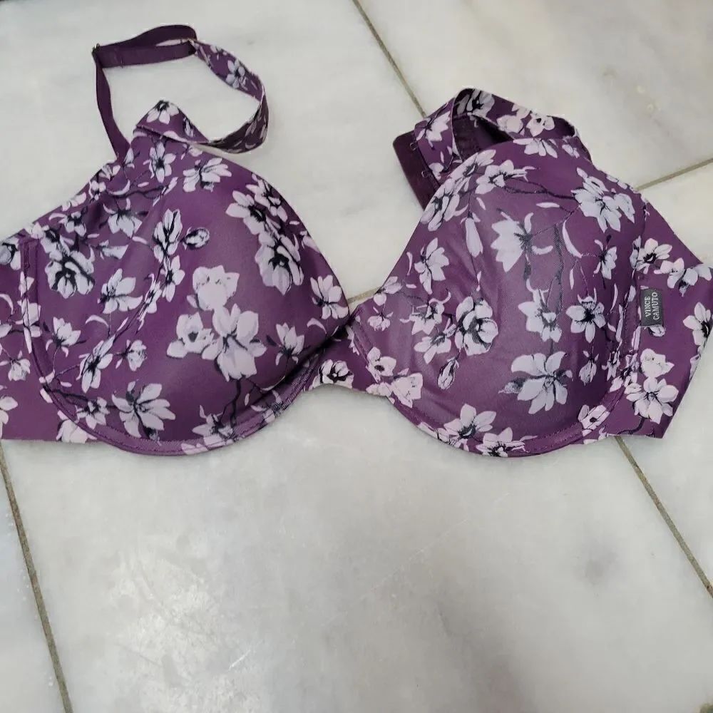 Vince Camuto Women's Purple Floral Comfortable Sexy Padded Push Up Bra Size 40D